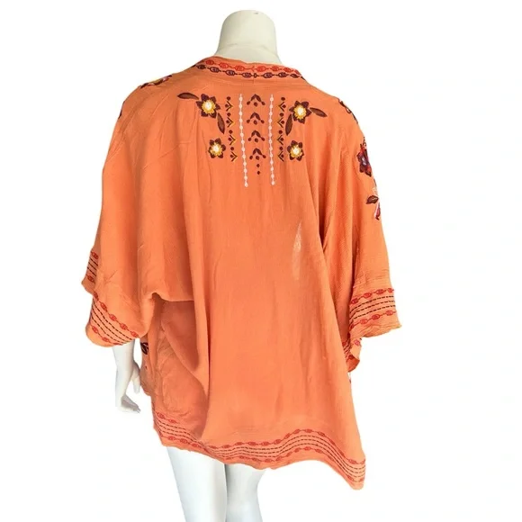 Orange Floral Women's Kimono Jacket - Picture 4 of 8